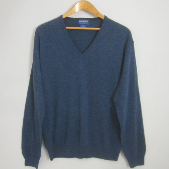 Pendleton Mens Medium Heather Blue 100% Lambswool V Neck LS Pullover Sweater M e - Picture 7 of 9